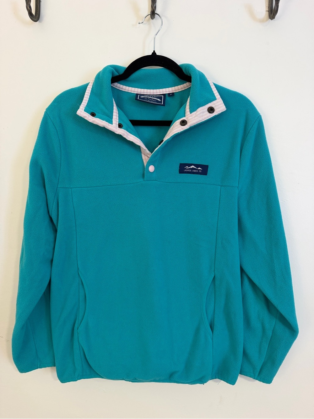 Lauren James Teal Quarter-Snap Pullover with White Trim